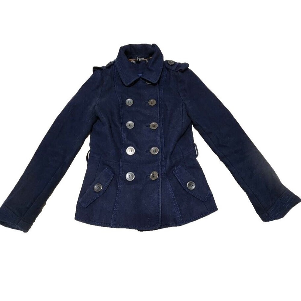 Divided by H&M Military Style Women's Jacket Navy Blue Recycled Wool Blend Sz 4